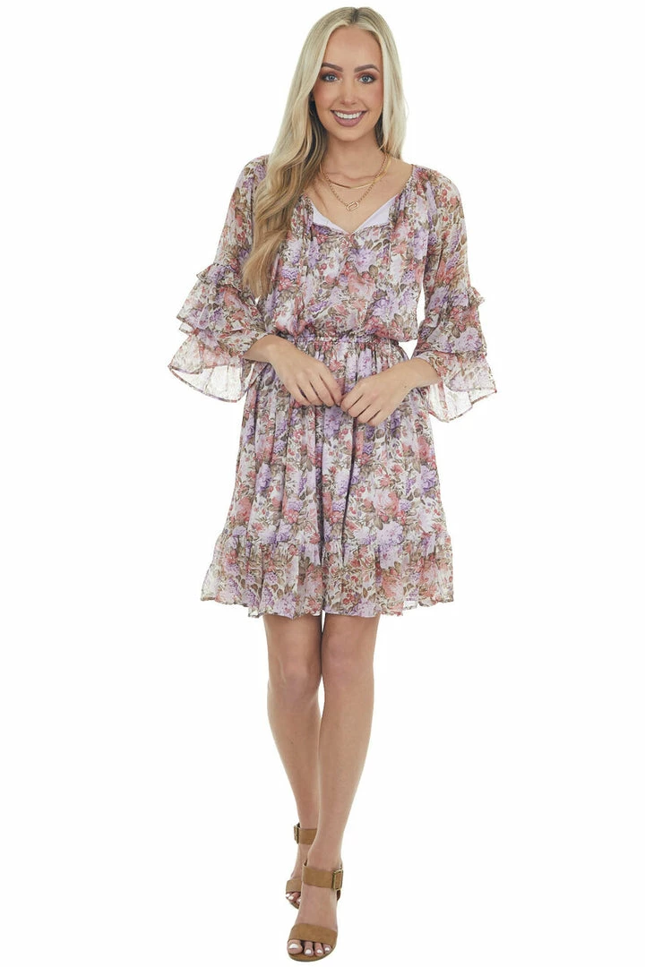 Easel Iris Floral Print Tiered Ruffle Sleeve Dress Dresses 7 Easel Iris Floral Print Tiered Ruffle Sleeve Dress Dresses