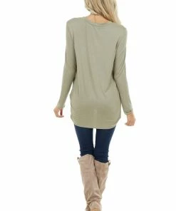 BOMBOM Sage Long Sleeve Knit Top With Side Hem Knot Detail 27 BOMBOM Sage Long Sleeve Knit Top With Side Hem Knot Detail