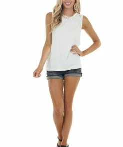 HYFVE Ivory Lightweight Sleeveless Stretchy Knit Tank Top Tops