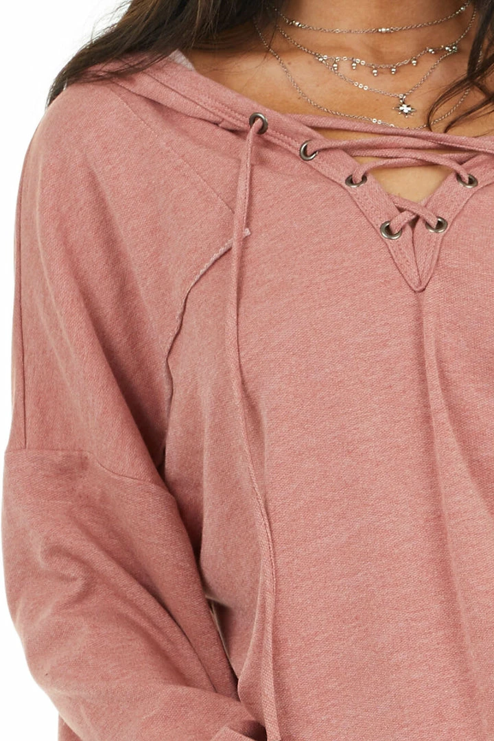 12PM Tops Dusty Coral Hooded Top With V Neck And Front Tie Detail 17 12PM Tops Dusty Coral Hooded Top With V Neck And Front Tie Detail