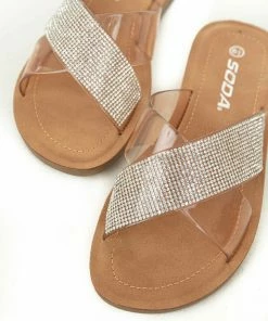 FORTUNE DYNAMIC Sepia And Rhinestone Criss Cross Strap Sandals