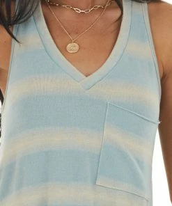 Fantastic Fawn Vintage Juniper Striped Sleeveless V Neck Top Tops