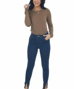 ZENANA Coffee Solid Soft Knit Top With Long Sleeves