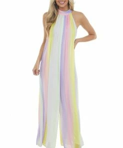 Entro Rainbow Wide Leg Sleeveless Halter Jumpsuit Dresses