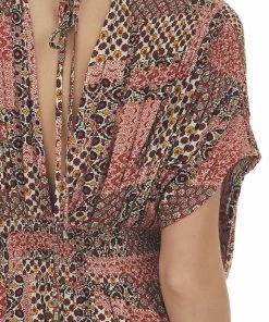 Sweet Lemon Dresses Rust Floral Print Plunging V Neck Short Dress