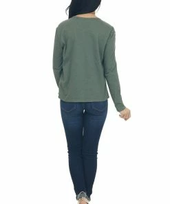 Charlotte Avery Dark Juniper Long Sleeve Notch Neck Henley Top