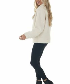 BaeVely Cream Faux Fur Long Sleeve Zip Up Moto Jacket Outerwear