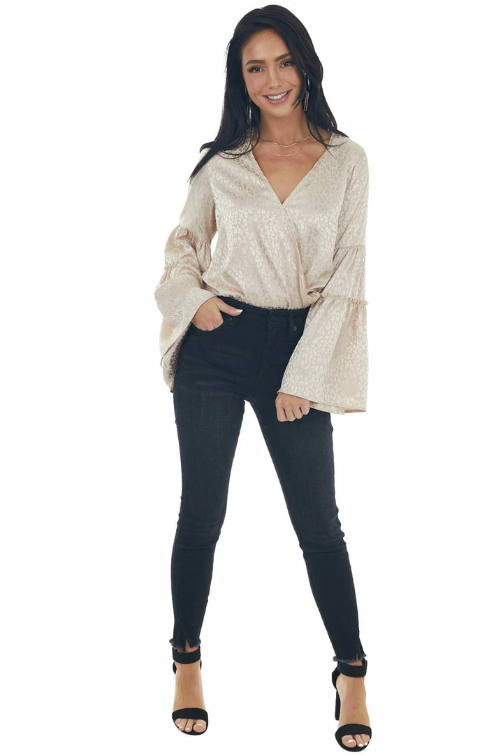 Peach Love Rich Champagne Leopard Surplice Satin Blouse Tops 15 Peach Love Rich Champagne Leopard Surplice Satin Blouse Tops