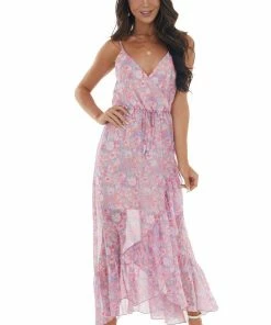 Peach Love Watermelon Floral Print Surplice Maxi Dress Dresses