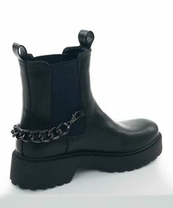 Intouch Footwear Black Faux Leather Lug Boots With Chain Detail Shoes