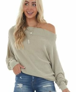 Kori America Light Sage Off The Shoulder Long Sleeve Top