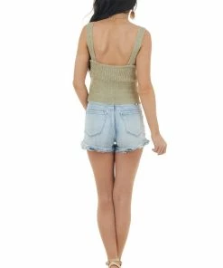 HYFVE Tops Dusty Green Sleeveless Knit Crop Top With Front Twist Detail