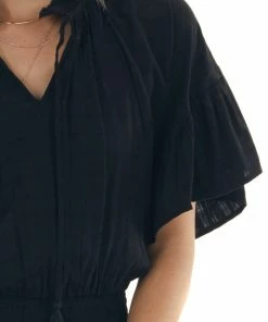 Entro Black Linen Ruffle Dress With Notch Neckline 15 Entro Black Linen Ruffle Dress With Notch Neckline