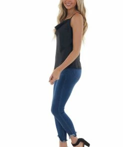 L Love Black Leopard Satin Cami With Cowl Neckline Tops 12 L Love Black Leopard Satin Cami With Cowl Neckline Tops