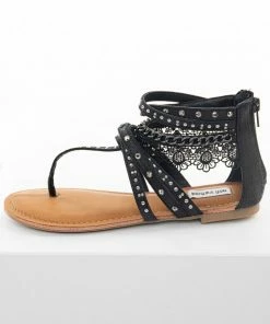 Brand Headquarters Black Strappy Sandals With Lace And Rhinestone Details 11 Brand Headquarters Black Strappy Sandals With Lace And Rhinestone Details