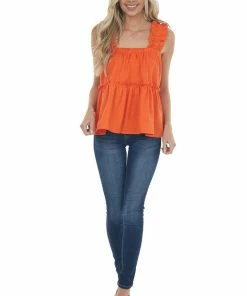 Entro Fire Orange Tank Top With Thick Ruffled Straps Tops