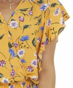 Umgee Honey Floral Ruffle Surplice Romper Dresses