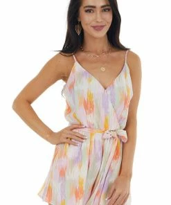 Lush Clothing Colorful Printed Surplice Sleeveless Romper Dresses
