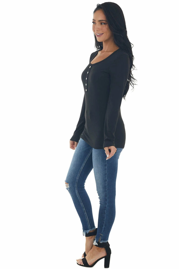 Vanilla Bay Black Ribbed Long Sleeve Henley Top 17 Vanilla Bay Black Ribbed Long Sleeve Henley Top
