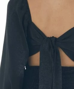 LE LIS Dresses Black Silky Smocked Long Sleeve Short Dress 36 LE LIS Dresses Black Silky Smocked Long Sleeve Short Dress