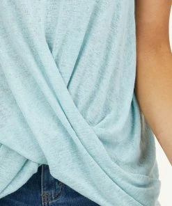 Cherish Seafoam Tank Top With Keyhole Back And Twist Detail Tops