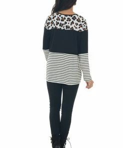 HEIMISH Black Colorblock Leopard Print Long Sleeve Top