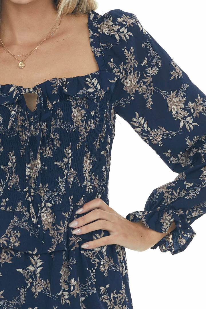 She + Sky Dresses Navy And Champagne Smocked Tiered Woven Dress 5 She + Sky Dresses Navy And Champagne Smocked Tiered Woven Dress