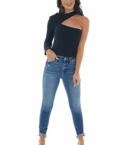 Lush Clothing Black Ribbed Knit One Shoulder Cut Out Top