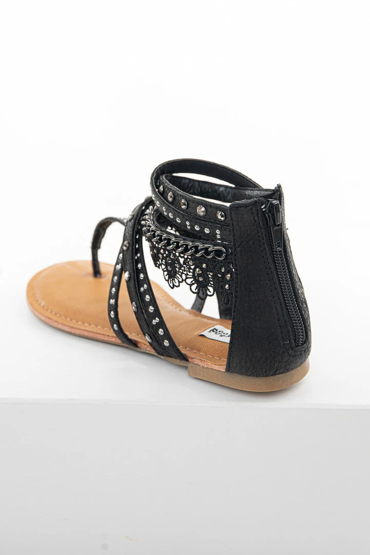 Brand Headquarters Black Strappy Sandals With Lace And Rhinestone Details 6 Brand Headquarters Black Strappy Sandals With Lace And Rhinestone Details