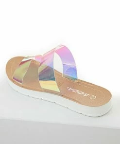 FORTUNE DYNAMIC Nude Faux Leather And Iridescent Strap Sandals