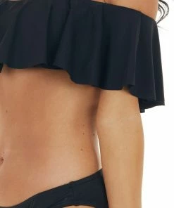 Envya Black Bandeau Style Bikini With Ruffled Overlay Details 27 Envya Black Bandeau Style Bikini With Ruffled Overlay Details