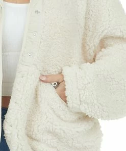 Peach Love Outerwear Ivory Button Down Long Sleeve Sherpa Jacket