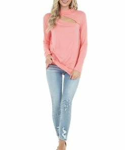 143 Story Coral Chest Cut Out Stretchy Knit Top With Long Sleeves Tops 35 143 Story Coral Chest Cut Out Stretchy Knit Top With Long Sleeves Tops