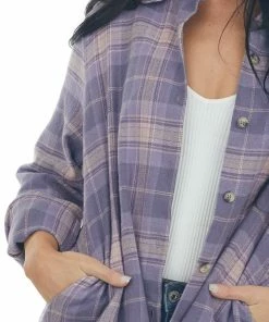 Blue B Lavender And Baby Pink Plaid Flannel Top Tops