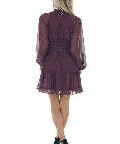 Peach Love Berry Ditsy Floral Smocked Mock Neck Dress