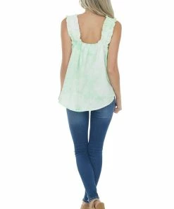 Umgee Lime Green Acid Wash Tank With Ruffled Straps