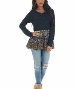 143 Story Charcoal Colorblock Drop Waist Long Sleeve Top