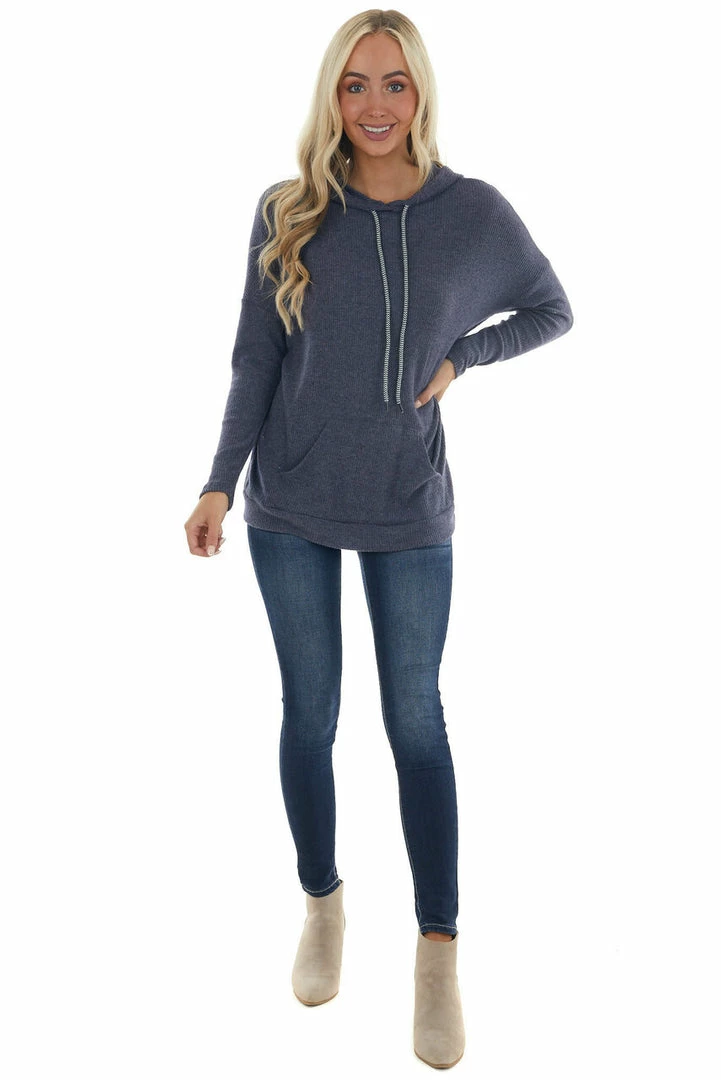 Staccato Navy Knit Sweatshirt With Striped Drawstrings Tops 7 Staccato Navy Knit Sweatshirt With Striped Drawstrings Tops