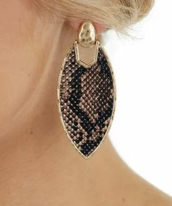 Urbanista Mocha Snake Print Marquise Dangle Earrings Accessories