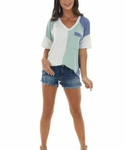 Vanilla Bay Sage And Blue Colorblock Double Pocket Tee 14 Vanilla Bay Sage And Blue Colorblock Double Pocket Tee