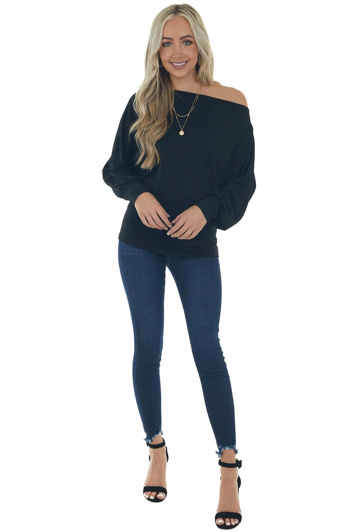 Eesome Black Off The Shoulder Banded Cuff Knit Top 5 Eesome Black Off The Shoulder Banded Cuff Knit Top