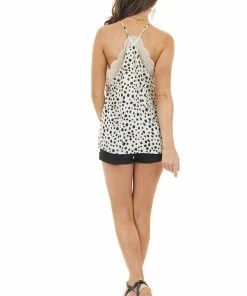 BiBi Tops Champagne Cheetah Print Woven Tank Top With Lace Detail