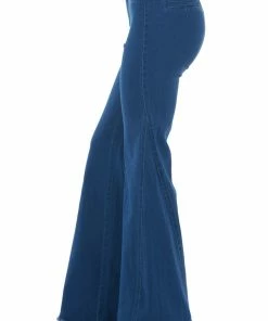 Flying Tomato Dark Wash High Rise Frayed Hem Flare Jeans