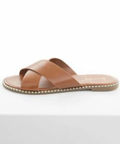 CCOCCI Cognac Criss Cross Slip On Sandals With Metallic Details