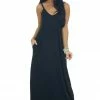 ZENANA Dresses Black Sleeveless Knit Maxi Dress With Pockets