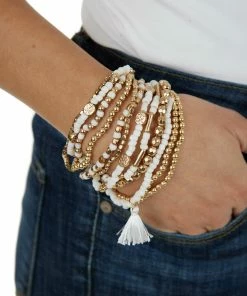 Urbanista White And Gold 12 Piece Beaded Bracelet Set Accessories