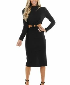 Entro Black Bodycon Ribbed Knit Dress With Waist Cutout Detail Dresses 26 Entro Black Bodycon Ribbed Knit Dress With Waist Cutout Detail Dresses