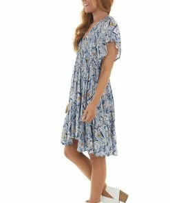 J.NNA Periwinkle Floral Babydoll Smocked Bust Dress 15 J.NNA Periwinkle Floral Babydoll Smocked Bust Dress