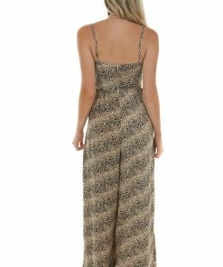 Entro Dresses Oatmeal Leopard Print Sleeveless Jumpsuit