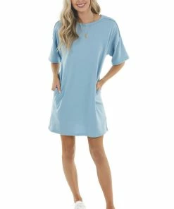 143 Story Powder Blue Dress With Side Pockets And Raw Seam Details Dresses 27 143 Story Powder Blue Dress With Side Pockets And Raw Seam Details Dresses